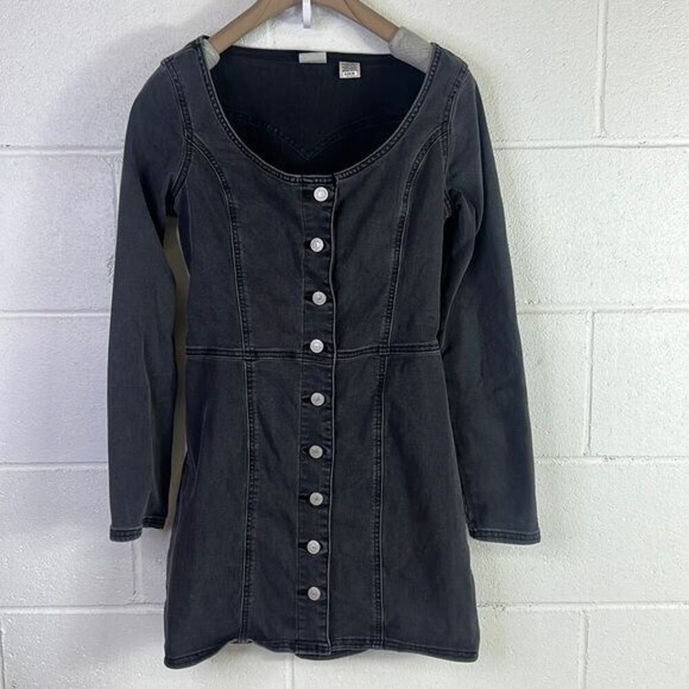 RTR Levi'sVeda Denim Dress Charcoal Mini LBD Button Down Chrome Sz XS Jean gray - Picture 4 of 9